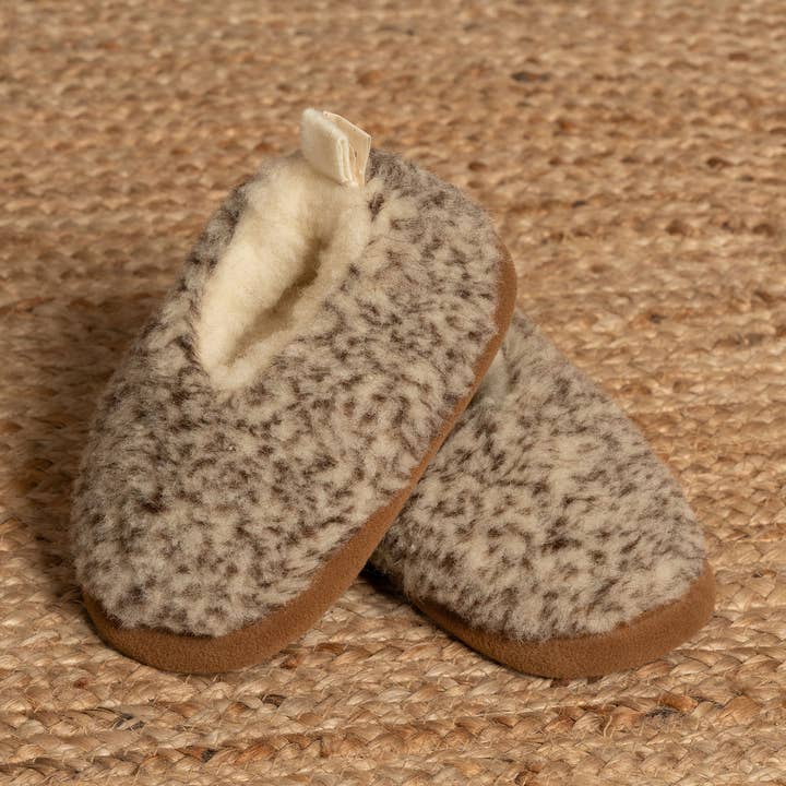 Pantofole Stivaletti per Bambini in Lana Merino Marroni per la vendita all'ingrosso da parte di menique