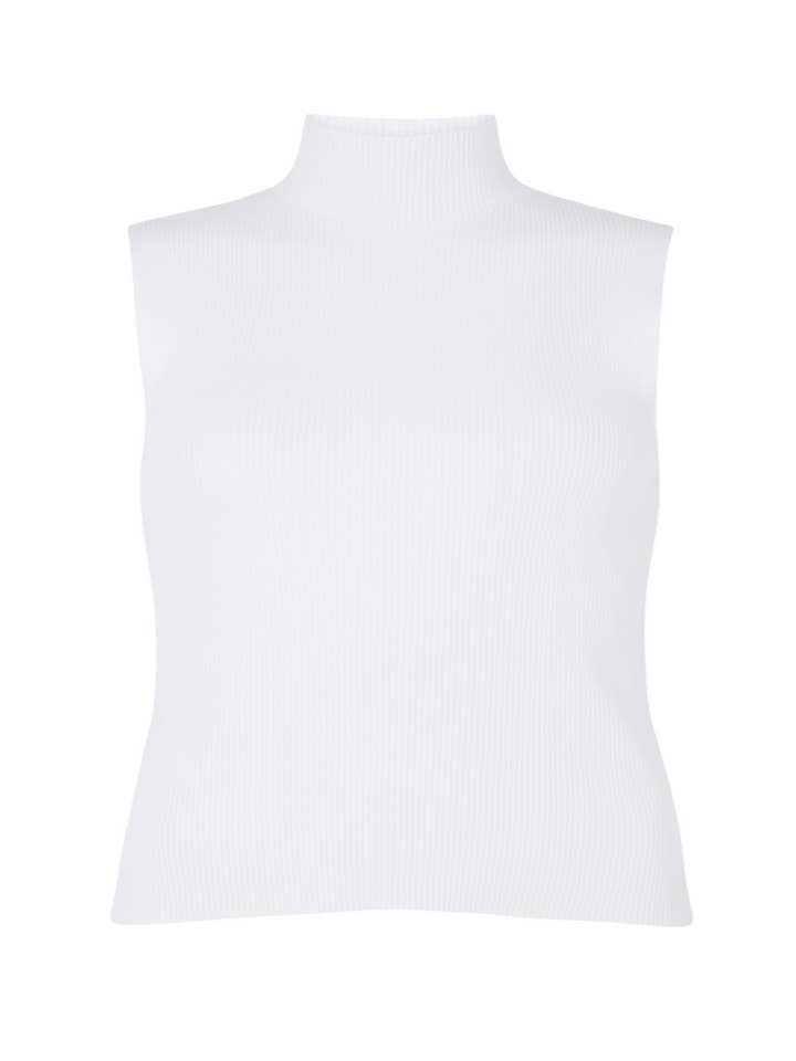 White sleeveless turtleneck for wholesale by Blackburd