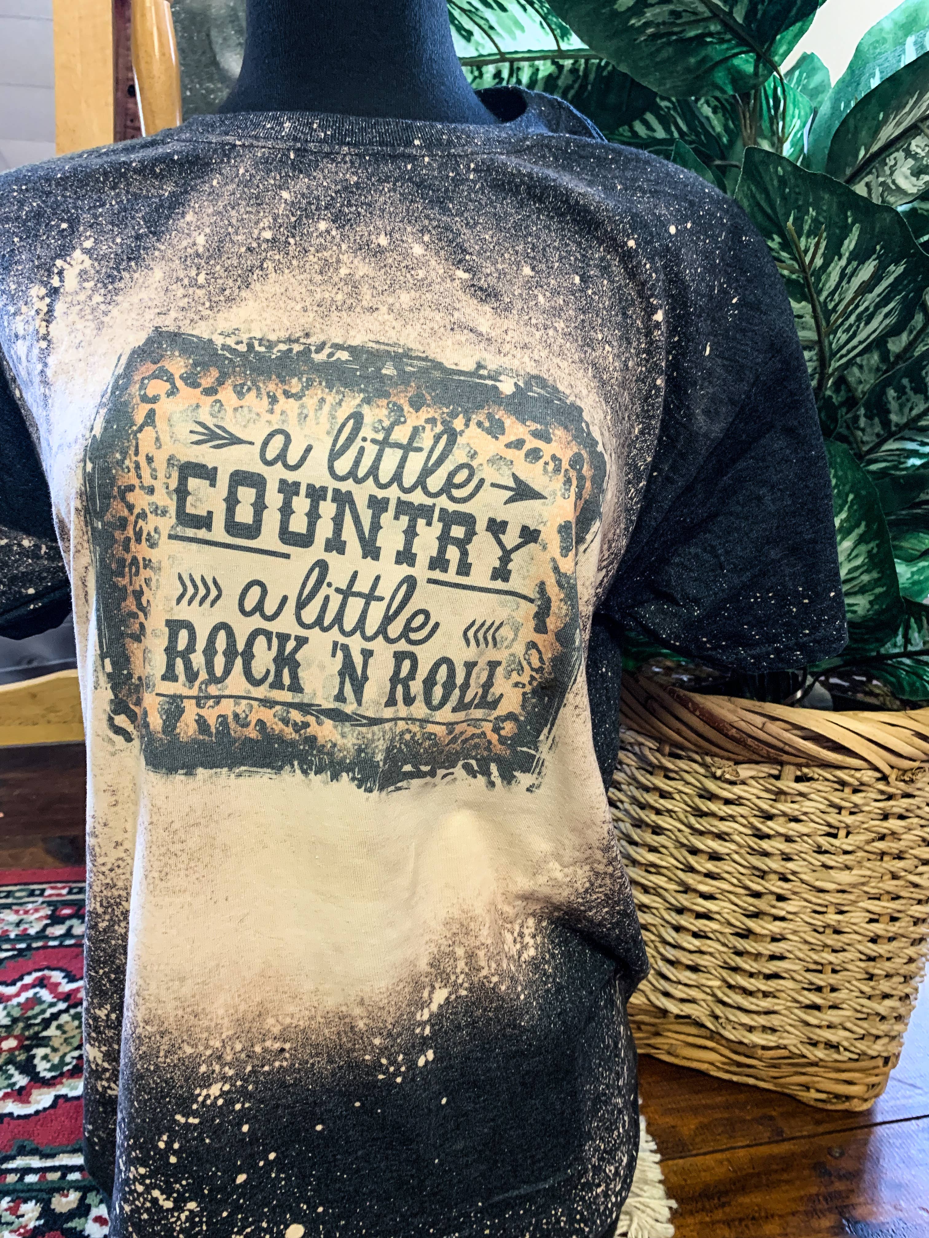 MM Custom Apparel – wholesale Screen printed t-shirt – Women′s – A little Country & Rock and Roll Bleached Tee