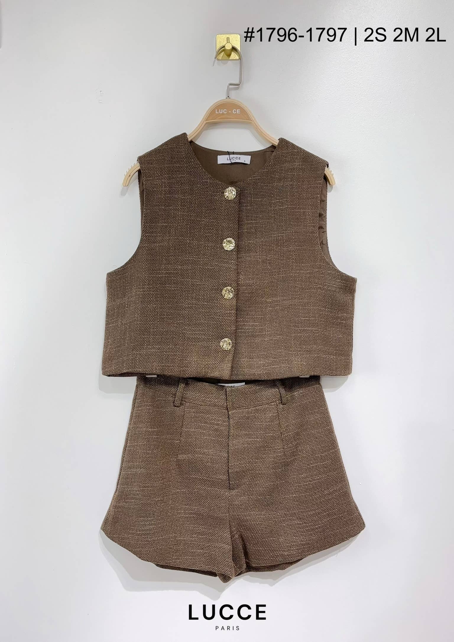 LUCCE - Wholesale Top & Short Set (NOT Loungewear) - Women's - Tweed set - ENS1796-17973