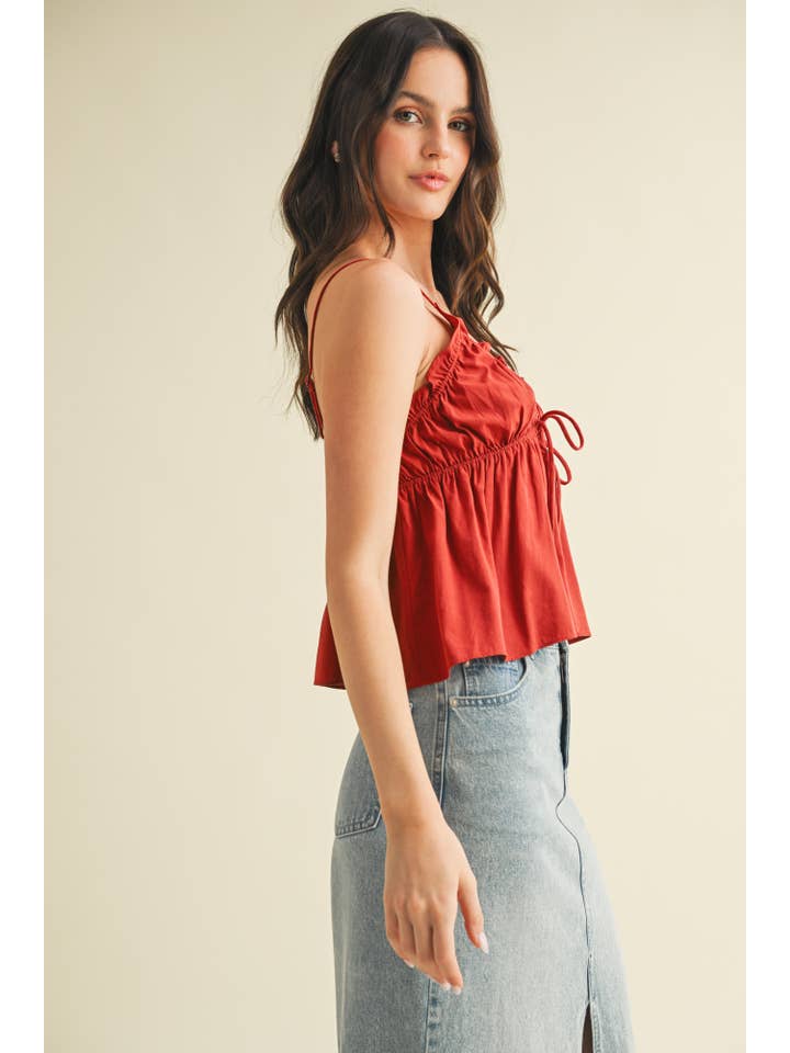 Mustard Seed - Wholesale Blouse - Women's - ELASTIC RUFFLE V NECK TIED CAMI TOP