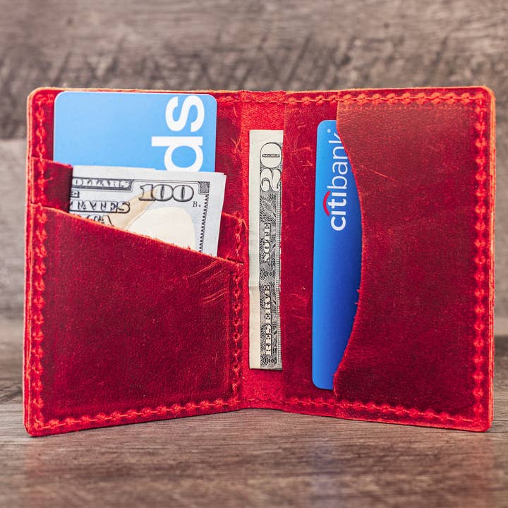CRETE TRADING INC - Wholesale Wallet - Unisex - Hand made Leather Bifold Wallet Red4