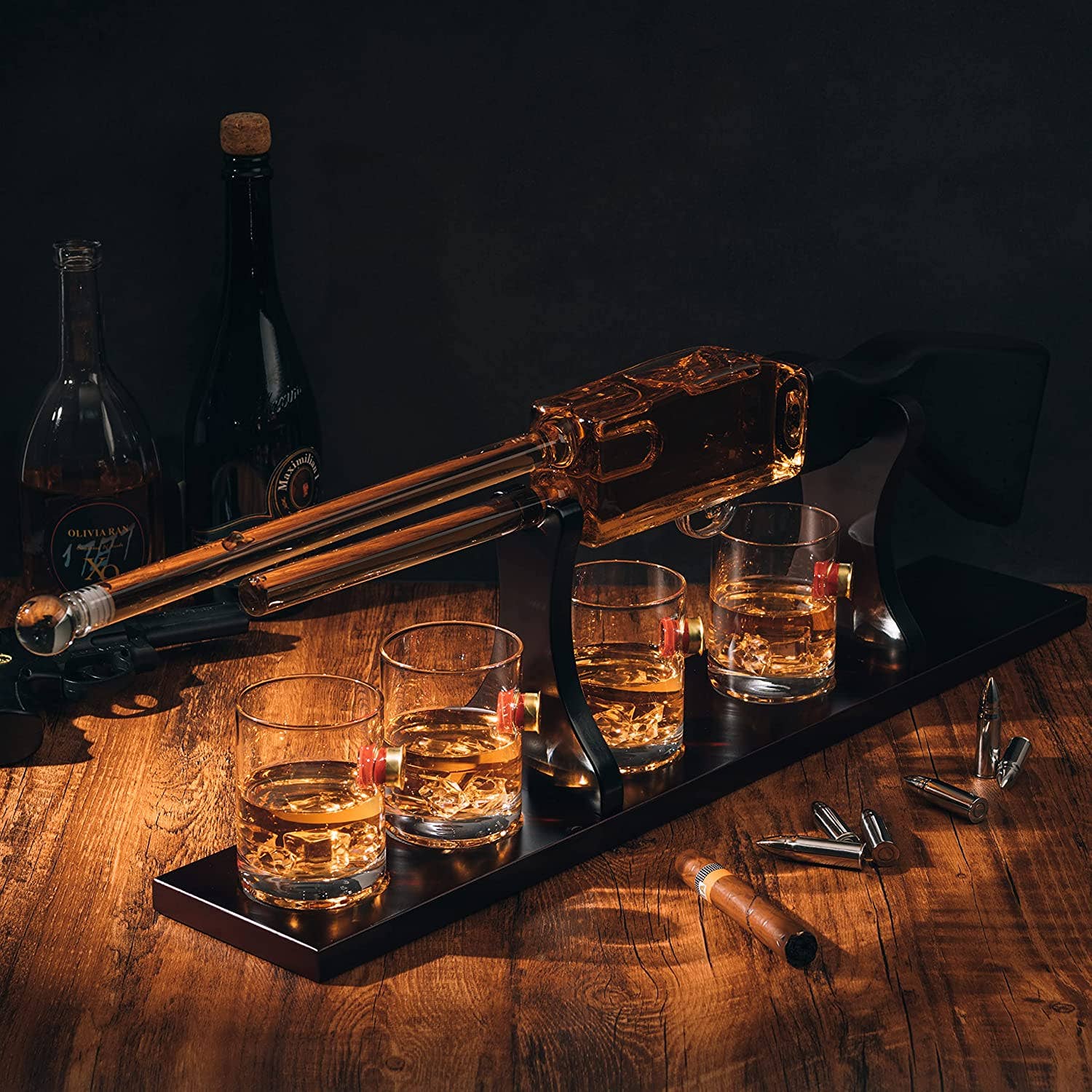 The Wine Savant /  Khen Glassware - Venta al por mayor Decantador - Juego de decantadores para vino y whisky Shotgun, 20 onzas, con vasos tipo bala3