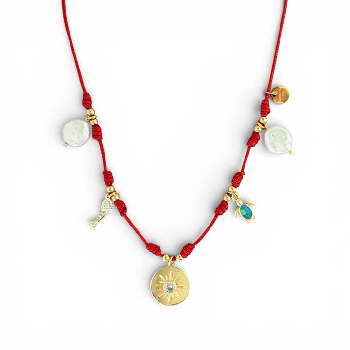 Strandblandet charme rød snorhalskæde for engroshandel hos Georgina Nicol