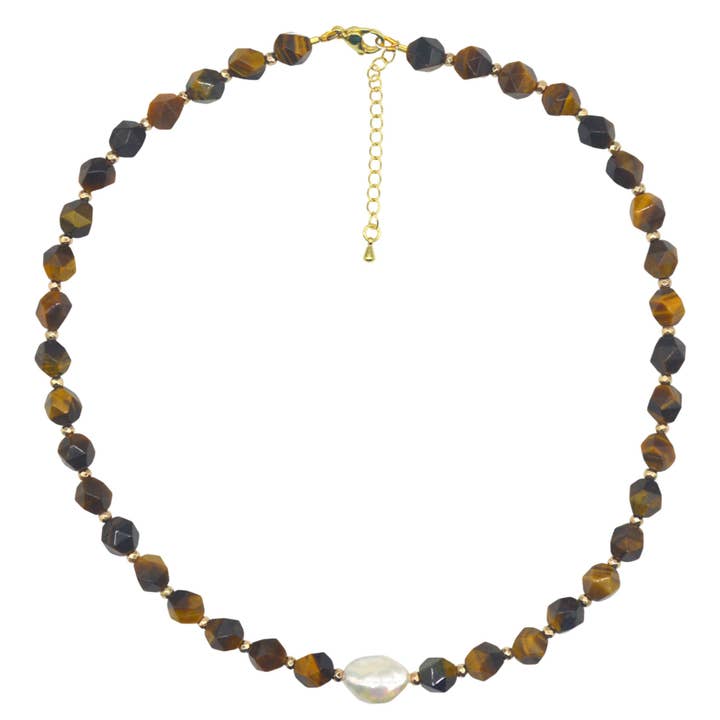 Star Keshi Pearl Tiger Eye Necklace for wholesale by PearlGem Designs