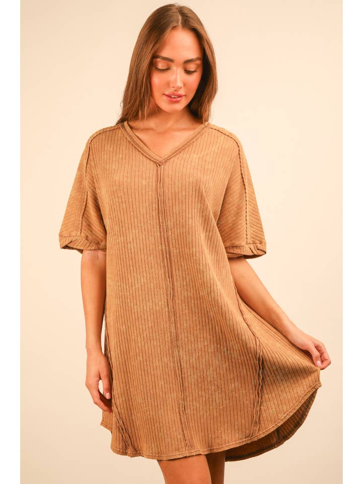 VERY J - Vente Robe – femme - Mini-robe droite en tricot côtelé délavé minéral ND3163618