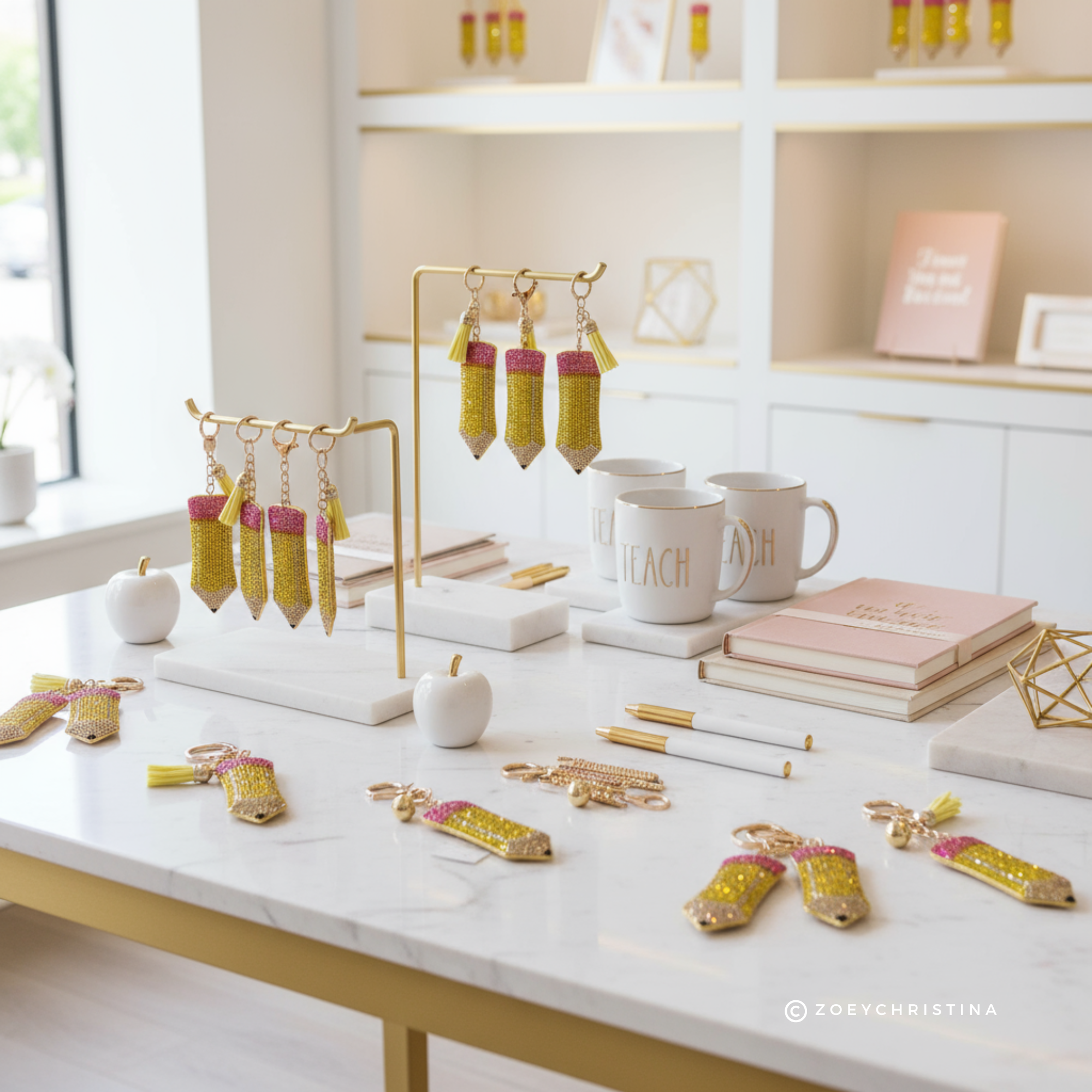 Zoey Christina – Großhandel Schlüsselanhänger – Damen – Rhinestone-Bleistift-Schlüsselanhänger – Lehrer, Schulanfang1