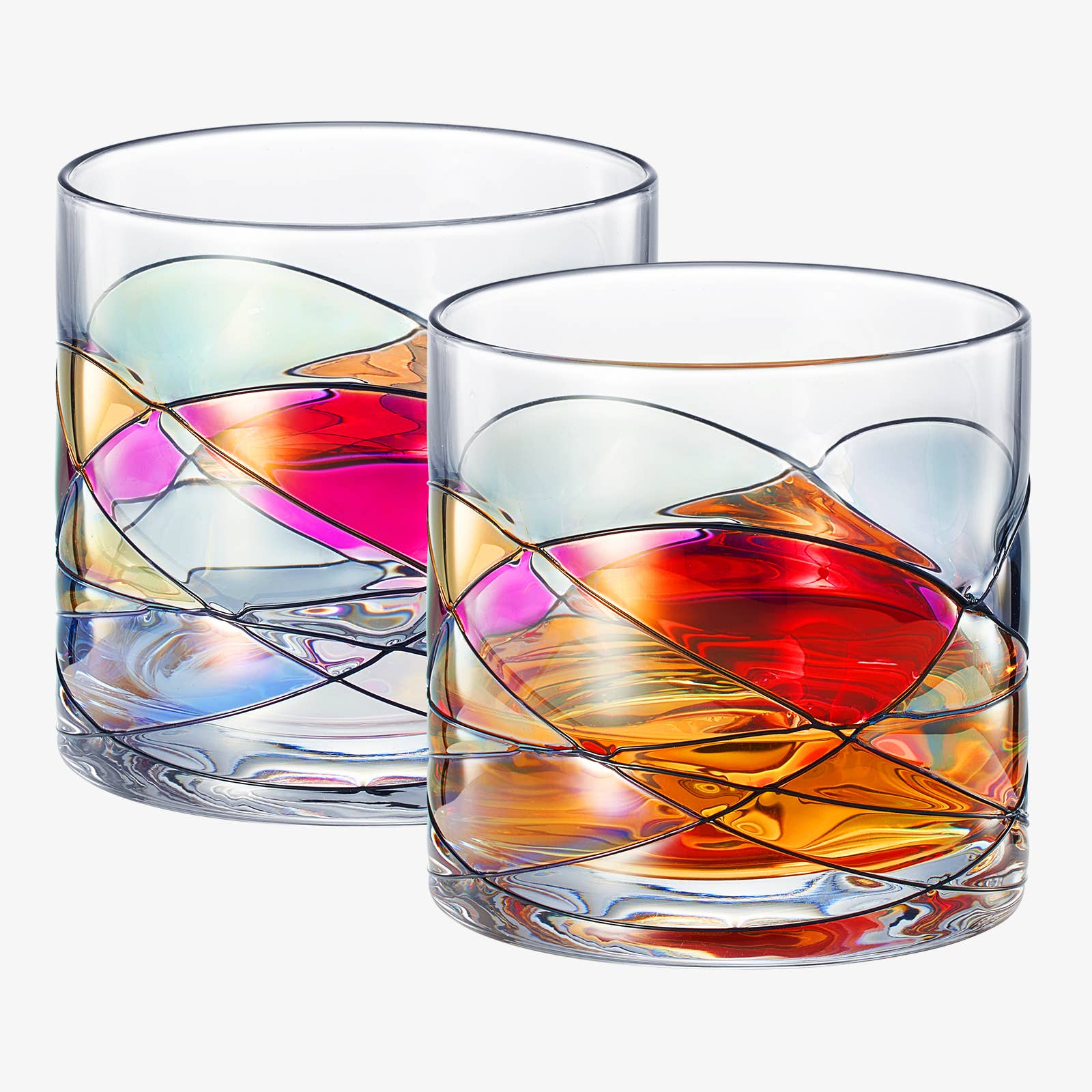 The Wine Savant /  Khen Glassware - Wholesale Cocktail/Liquor Glass - Artisanal Hand Painted Whiskey Glasses Set of 2 - 9.6 OZ0