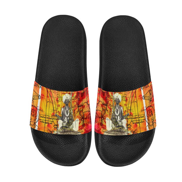 THE SITAR PLAYER SLIPPERS met print voor dames voor wholesale door Bønes and Balløøns
