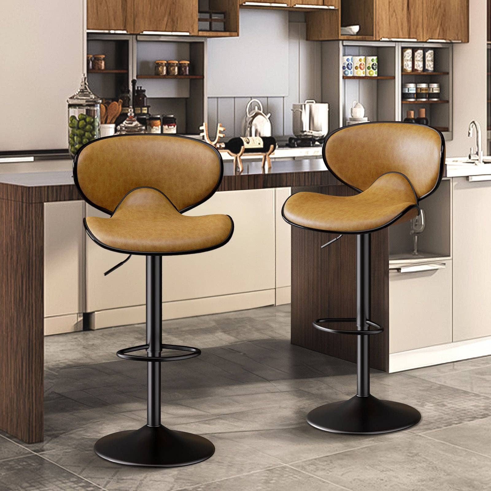 Wholesale Set of 2, Faux Leather Bar Stools with Back, Chic Swivel