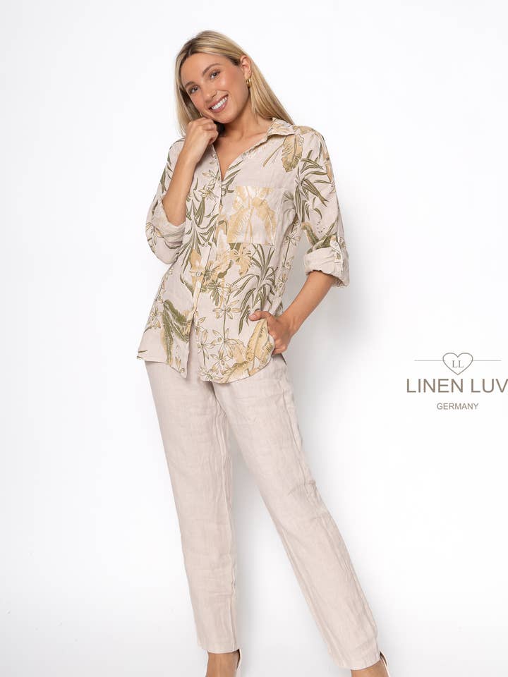 SS25 - Haut en lin français Linen Luv (TP1491-9) pour la vente par LINEN LUV