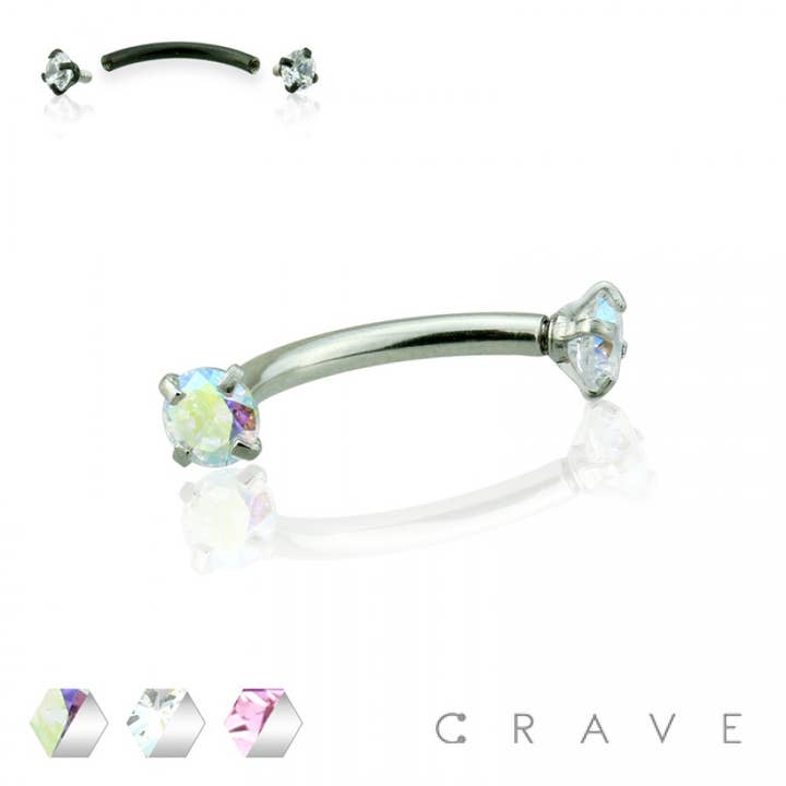 BILANCIERE CURVO CON PERNO IN ZIRCONIA CUBICA COLORE FILETTATO INTERNAMENTE per la vendita all'ingrosso da parte di CRAVE