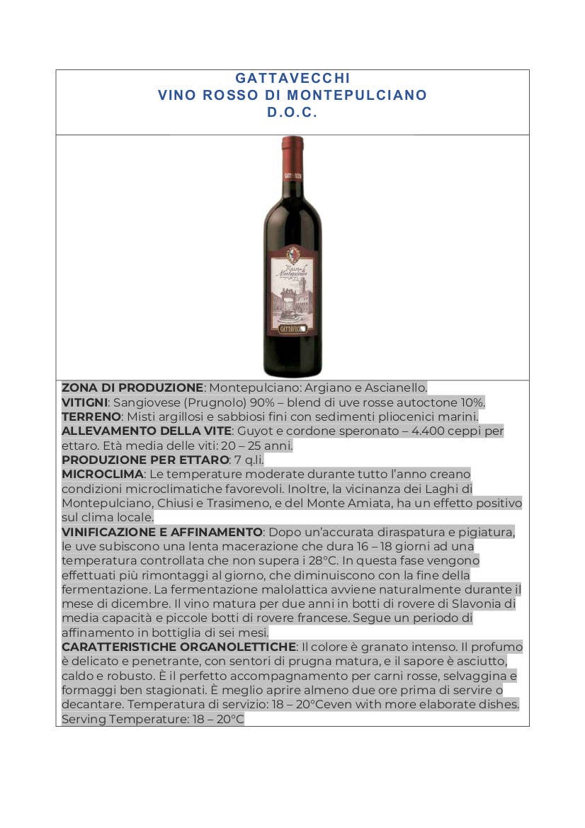 Metina SAS - Wholesale Red Wine - Di Montepulciano DOC Gattavecchi Red Wine cl. 75 2