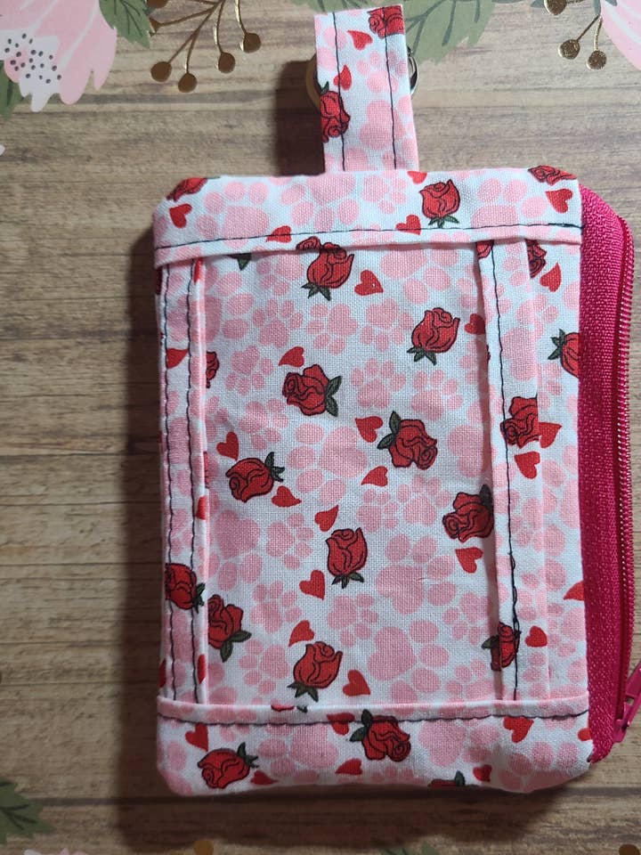 Roses N' Paws ID Wallet Zippered Coin Purse for wholesale by Harlow's Garden Gifts