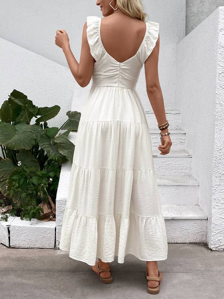 Flutter-Strap White Tiered Maxi Dress for wholesale on Faire5