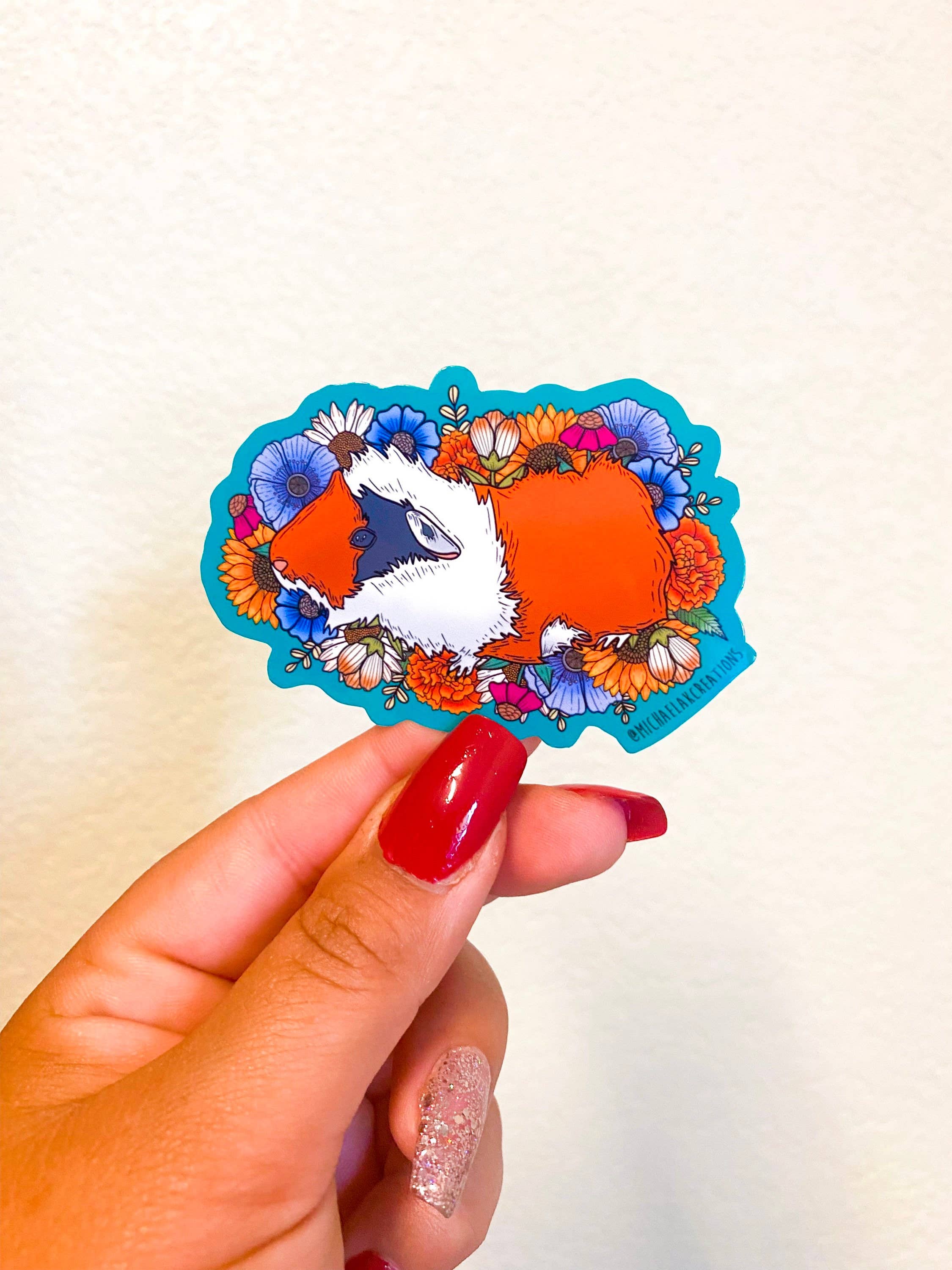 Michaela K Creations - Vente Autocollant - Cochon d'Inde | Autocollants pour hydroflask | Autocollants floraux | lapt1