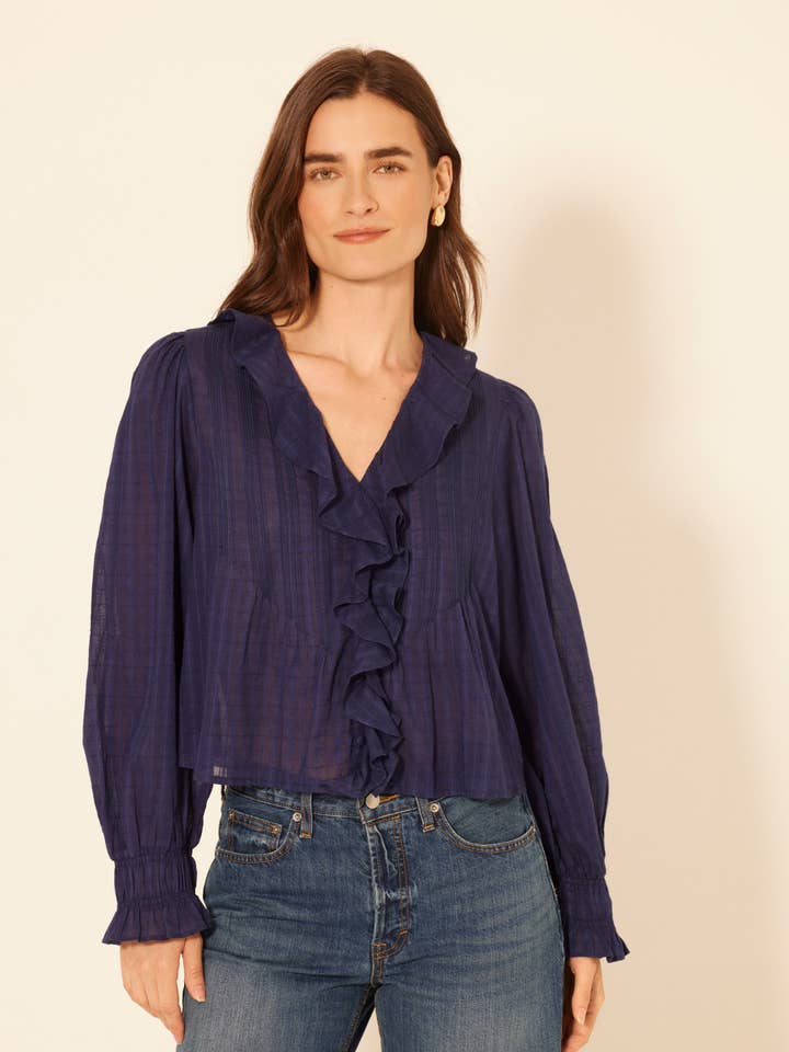 Navy Blue Bernadine Top for wholesale on Faire0