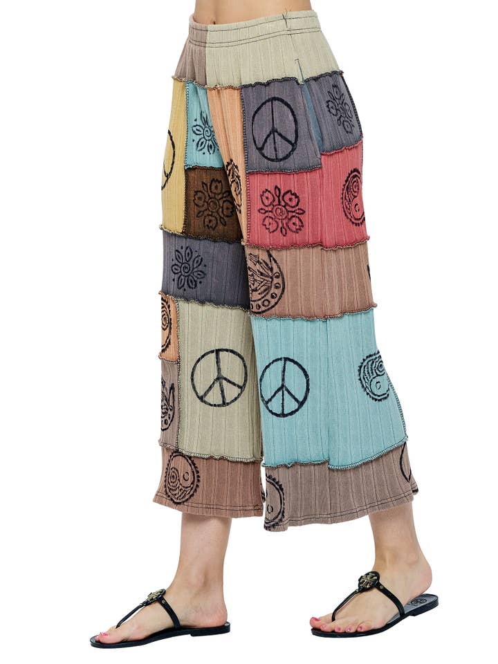 Multi Pantalon Hippie Patchwork multicolore imprimé à la main Midi en vente sur Faire