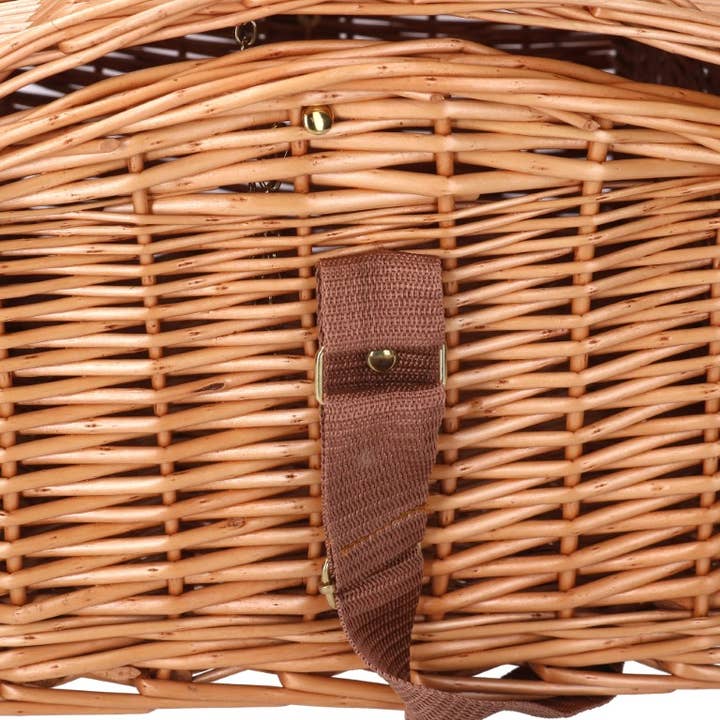Natural Bombé Wicker Picnic Basket with Shoulder Strap Rectangular for wholesale on Faire
