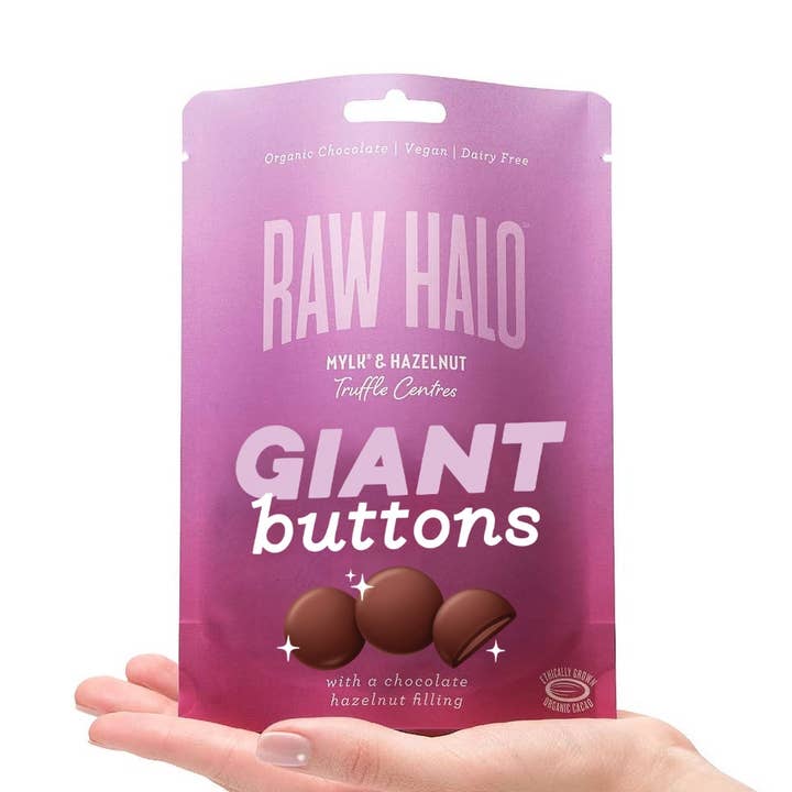 Mylk & Hazelnut Truffle Giant Choc Buttons 90g for wholesale by Raw Halo