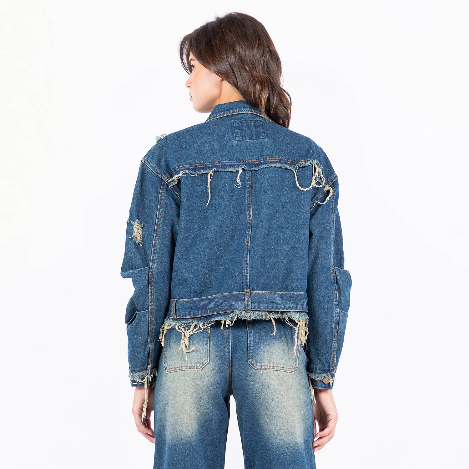 American Bazi – wholesale Jeansjackor – Dam – PLUS STORLEK SLITEN KANT LAPPTÄCKE JEANSJACKOR-RJK9468P2