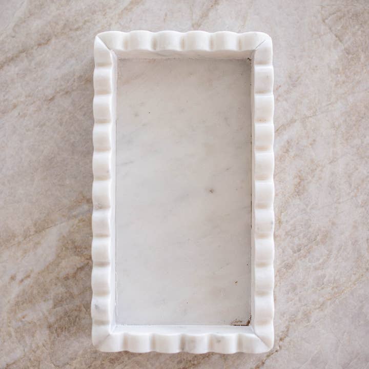 Luxe B Co - Wholesale Decorative Tray - White Marble Scalloped Bridge Tray