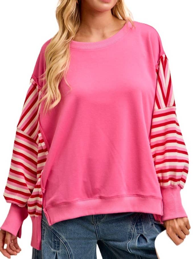 Top in French Terry con combinazione a righe e cucitura aperta per la vendita all'ingrosso da parte di Vanilla Monkey