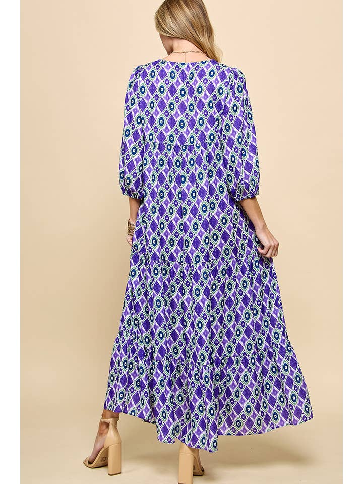 Cezele - Wholesale Dress - Women's - 3/4 Lantern Sleeve Print Boho Maxi Dress9