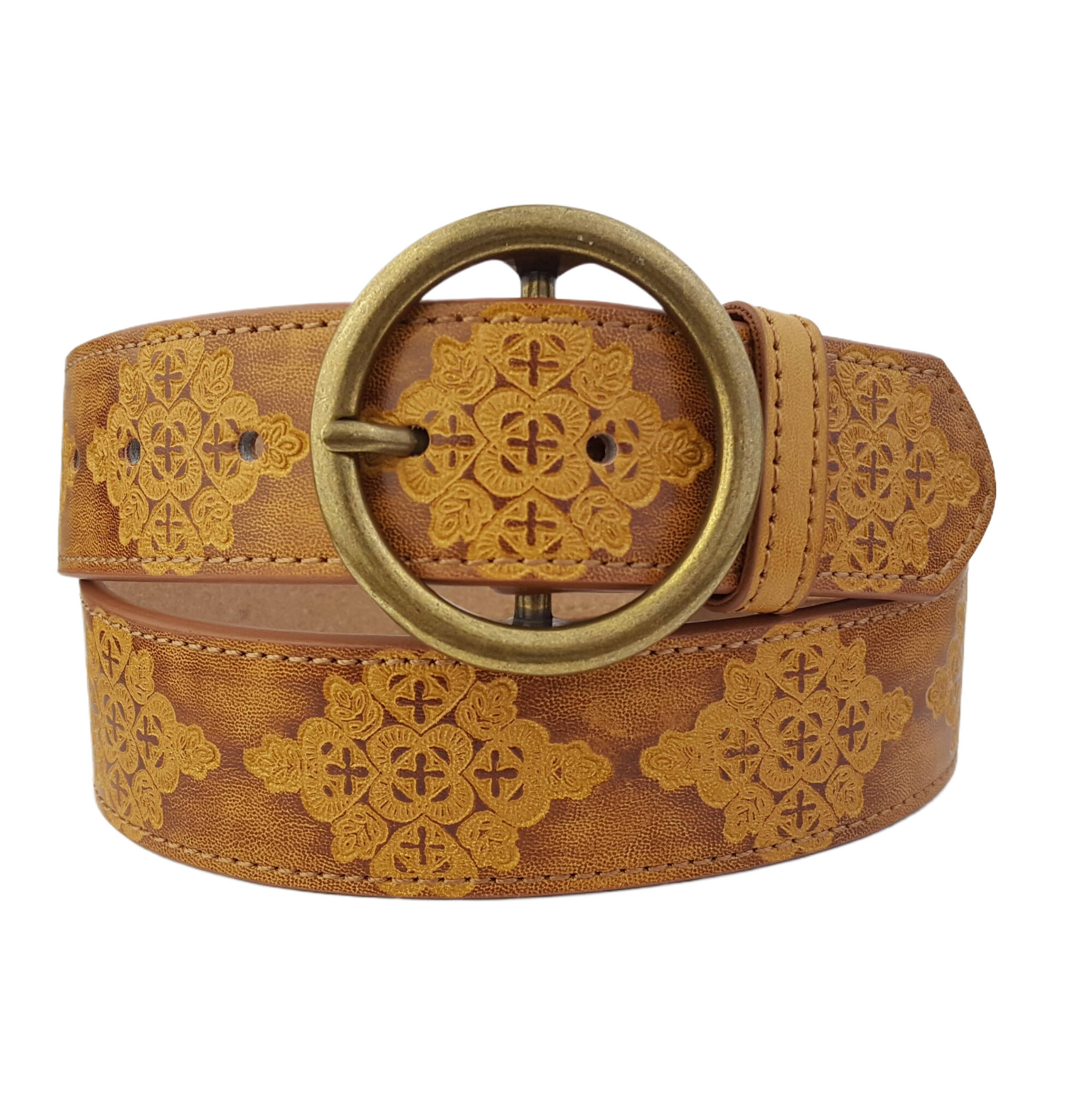Axesoria West - Wholesale Belt - Women's - Vintage Hand Painted Tooled Belt w. round buckle0