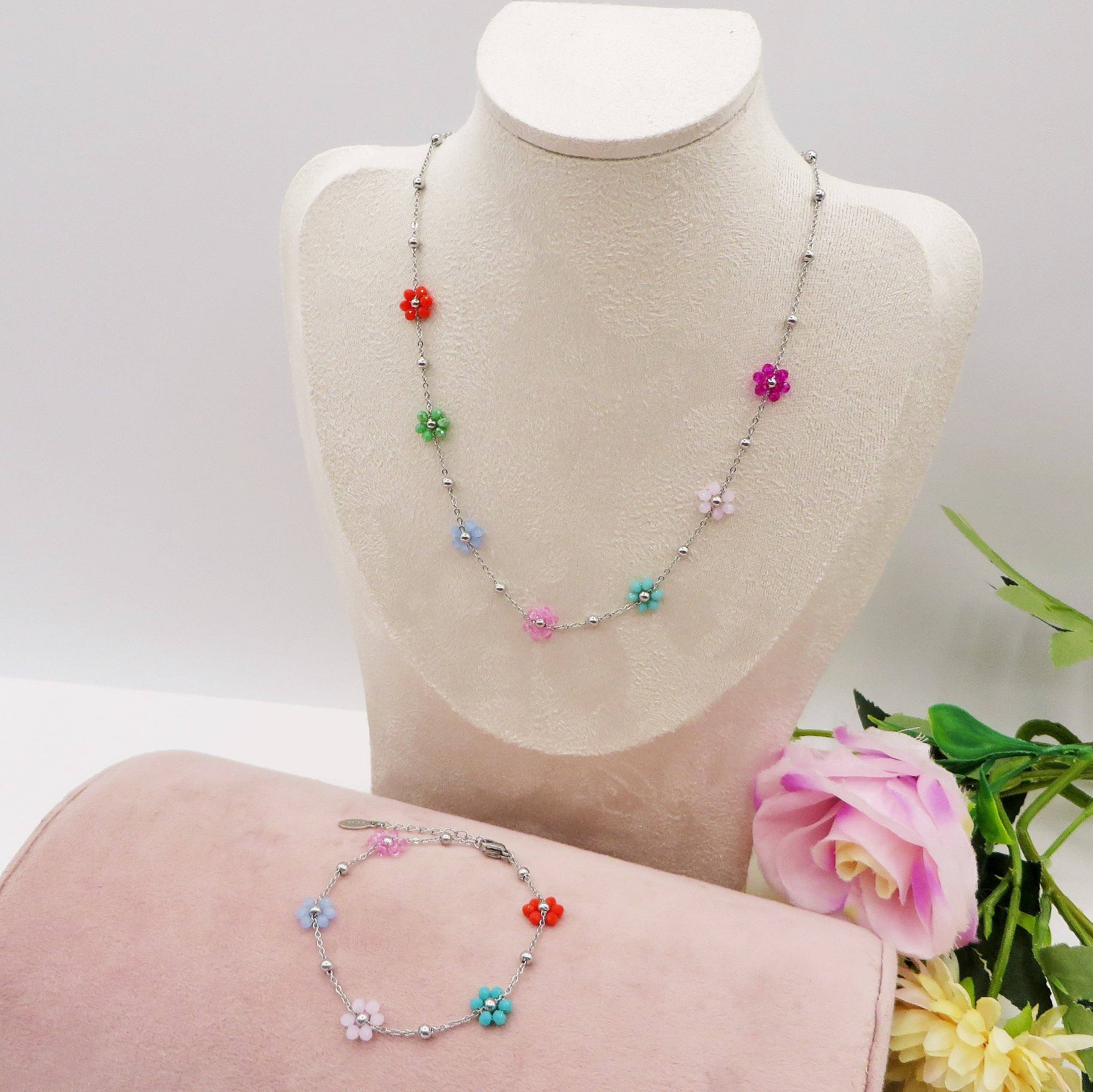 Daemon srls - Wholesale Pendant/Charm Necklace - DAISY ~ ACCIAIO INOSSIDABILE ~ Collana con fiori e cristalli10