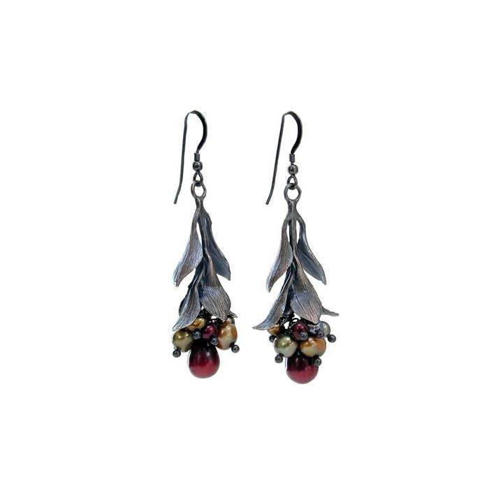 Pearls & Sterling Leaf Drop Earrings for wholesale by Erica Zap Designs