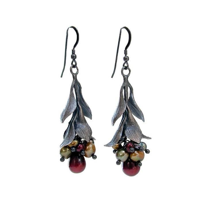 Pearls & Sterling Leaf Drop Earrings for wholesale by Erica Zap Designs