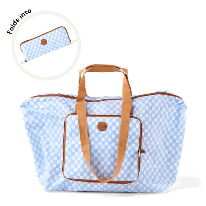 Fold-Up Tote - Blue Check for wholesale by OiOi
