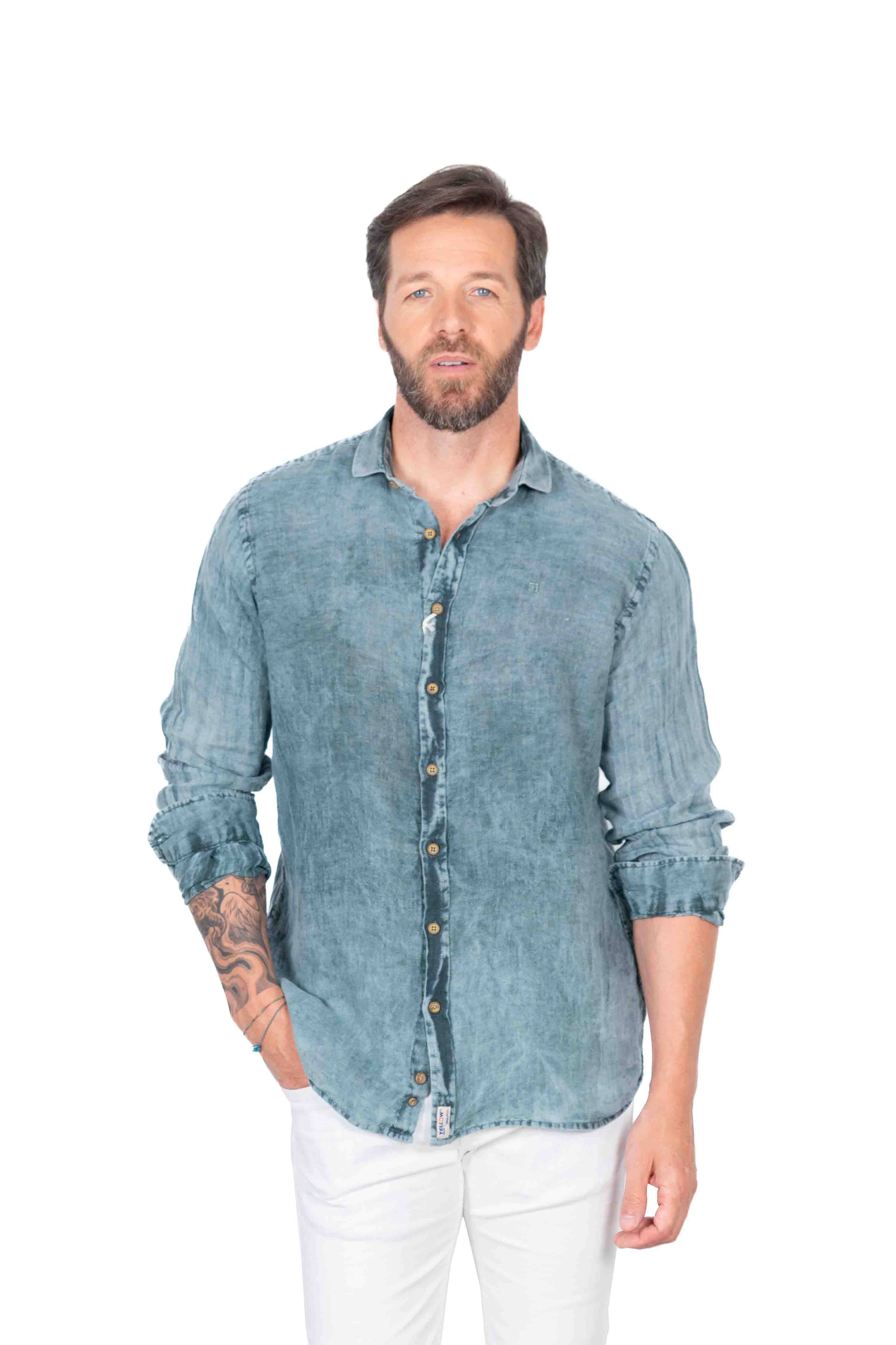 Yellow Skin - Wholesale Button Down Shirt - Men's - 8907 C/2 CROCODILE LINEN SHIRT1