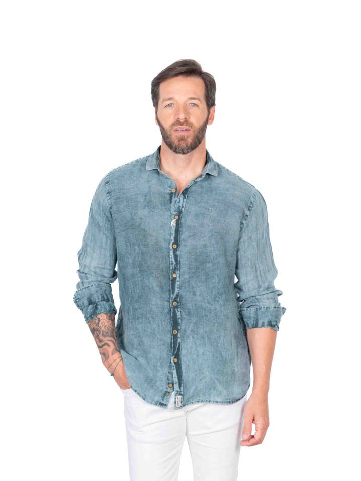 Yellow Skin - Wholesale Button Down Shirt - Men's - 8907 C/2 CROCODILE LINEN SHIRT1