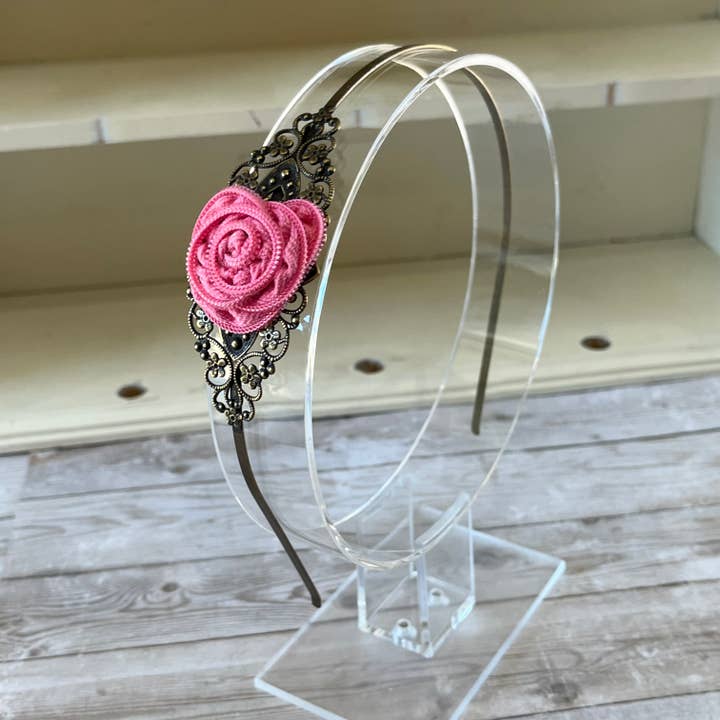 Pink Zipper Flower Headband for wholesale by Open Window Studios