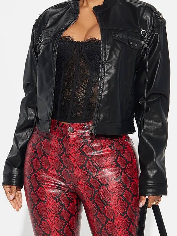 Vegan Leather Studded Zip Up Jacket for wholesale by Rehab Lab