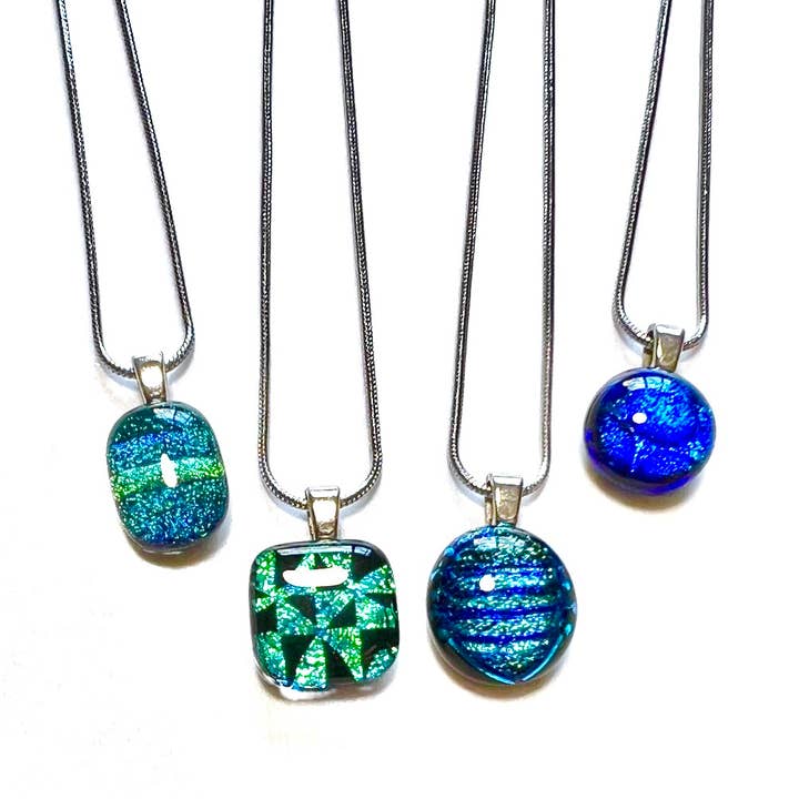 Glass Town USA – wholesale Individuell berlock/hänge – Dikroiskt glas hänge - OOAK Mix - Blå gröna svala färger