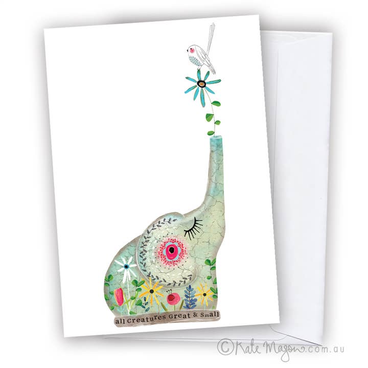 CARTE DE VŒUX Elephant Trunk Up pour la vente par Kate Mason Artist