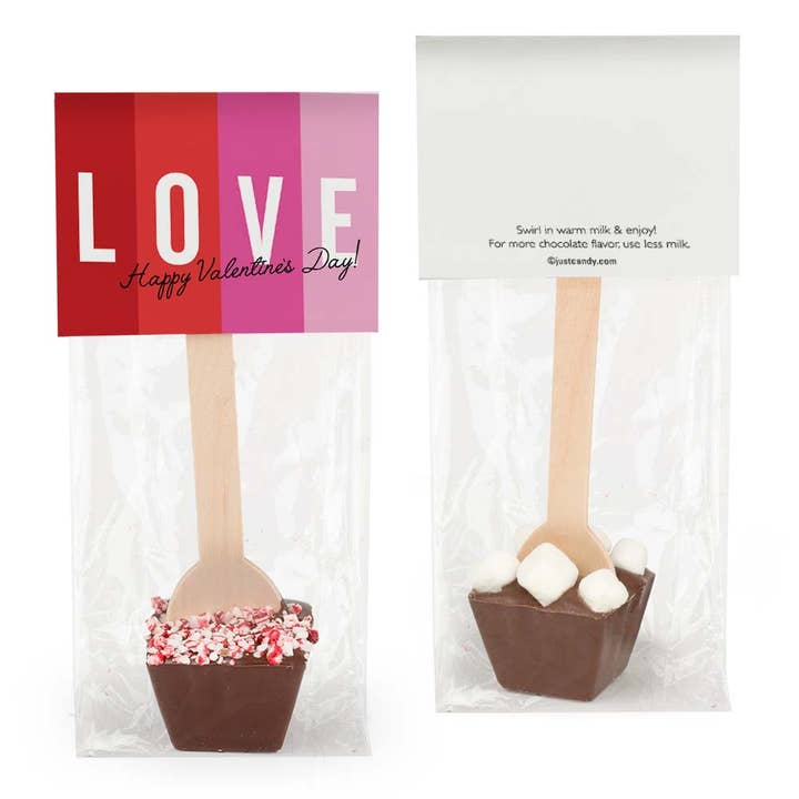 Valentine's Day Dark Chocolate with Crushed Peppermint Hot Chocolate Spoon - LOVE for wholesale by Just Candy