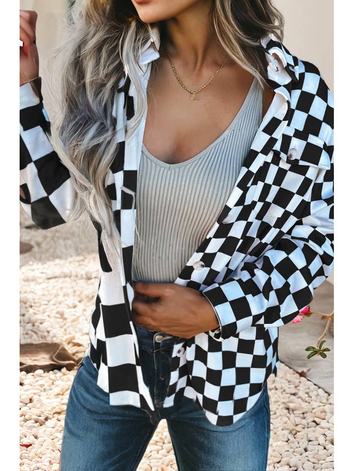 Little Daisy Closet - Wholesale Shirt Jacket/Shacket - Women's - LDC Checkerboard Flap Pocket Button Front Shacket9