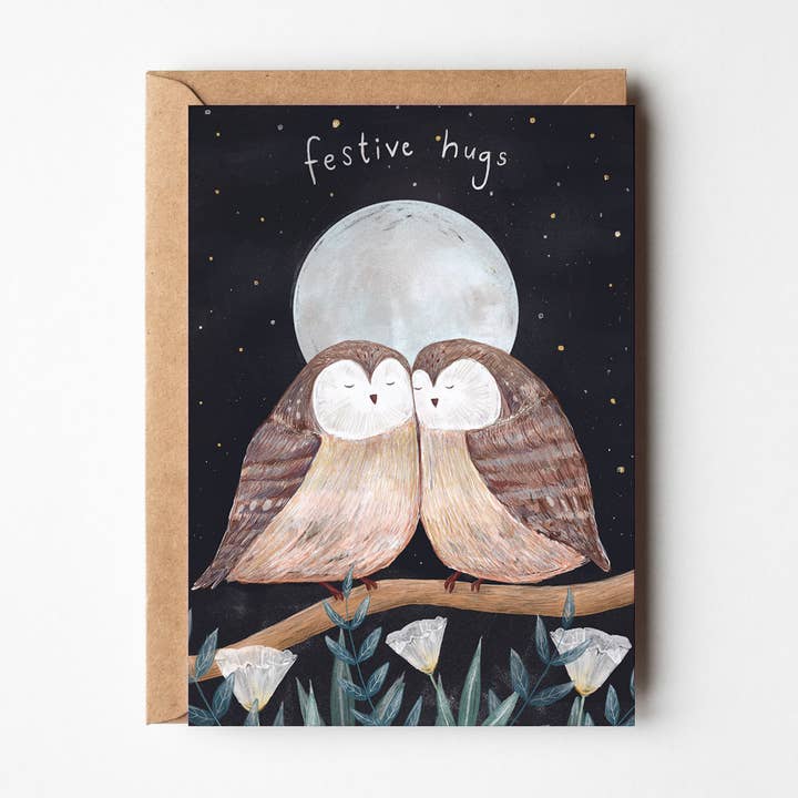 Festive Hugs Christmas Card: Friendship Card for wholesale by Helen Drake Illustration