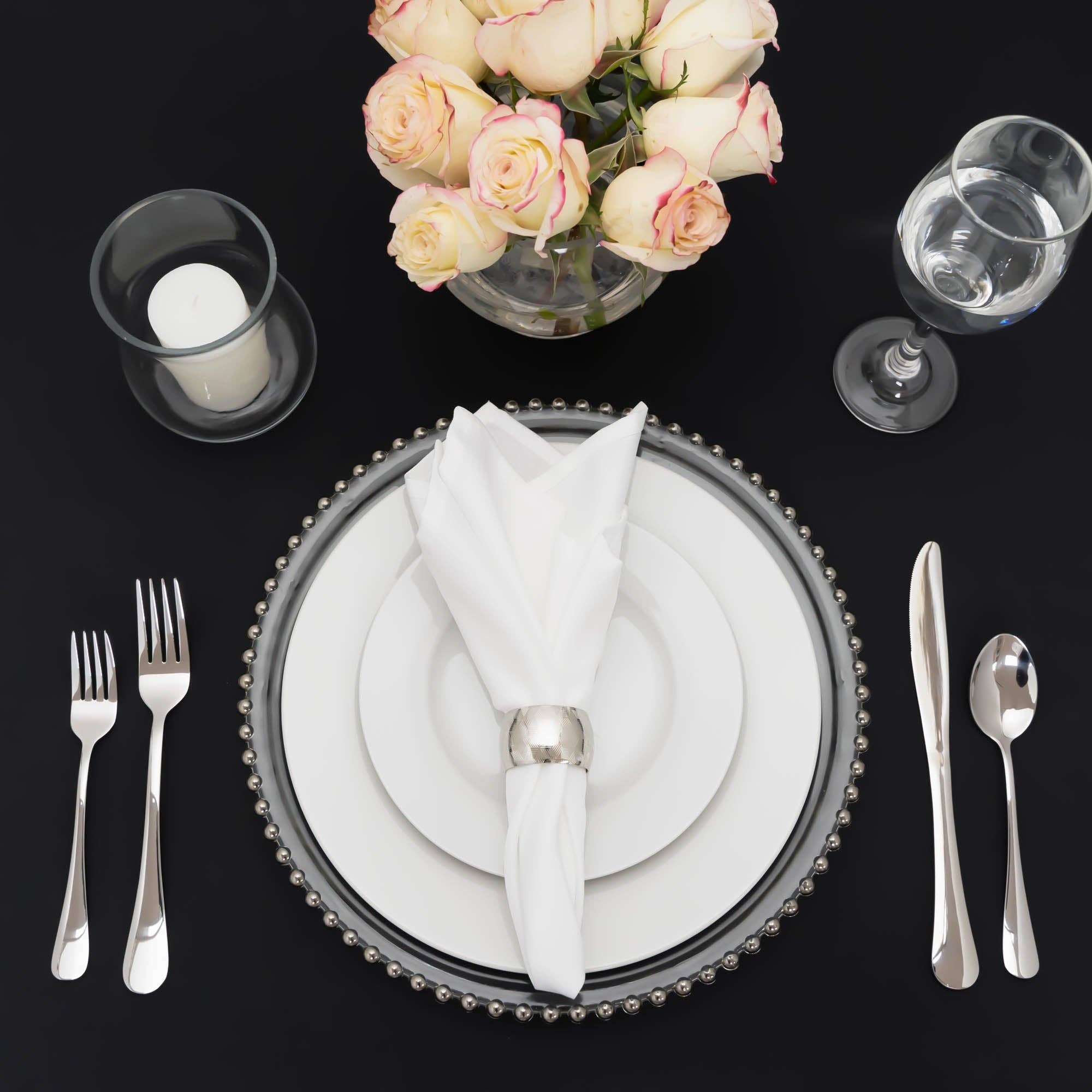 Portofino International Trading, USA - Wholesale Charger Plate - Beaded Rim Clear Glass Charger Plate 12½" - Silver1