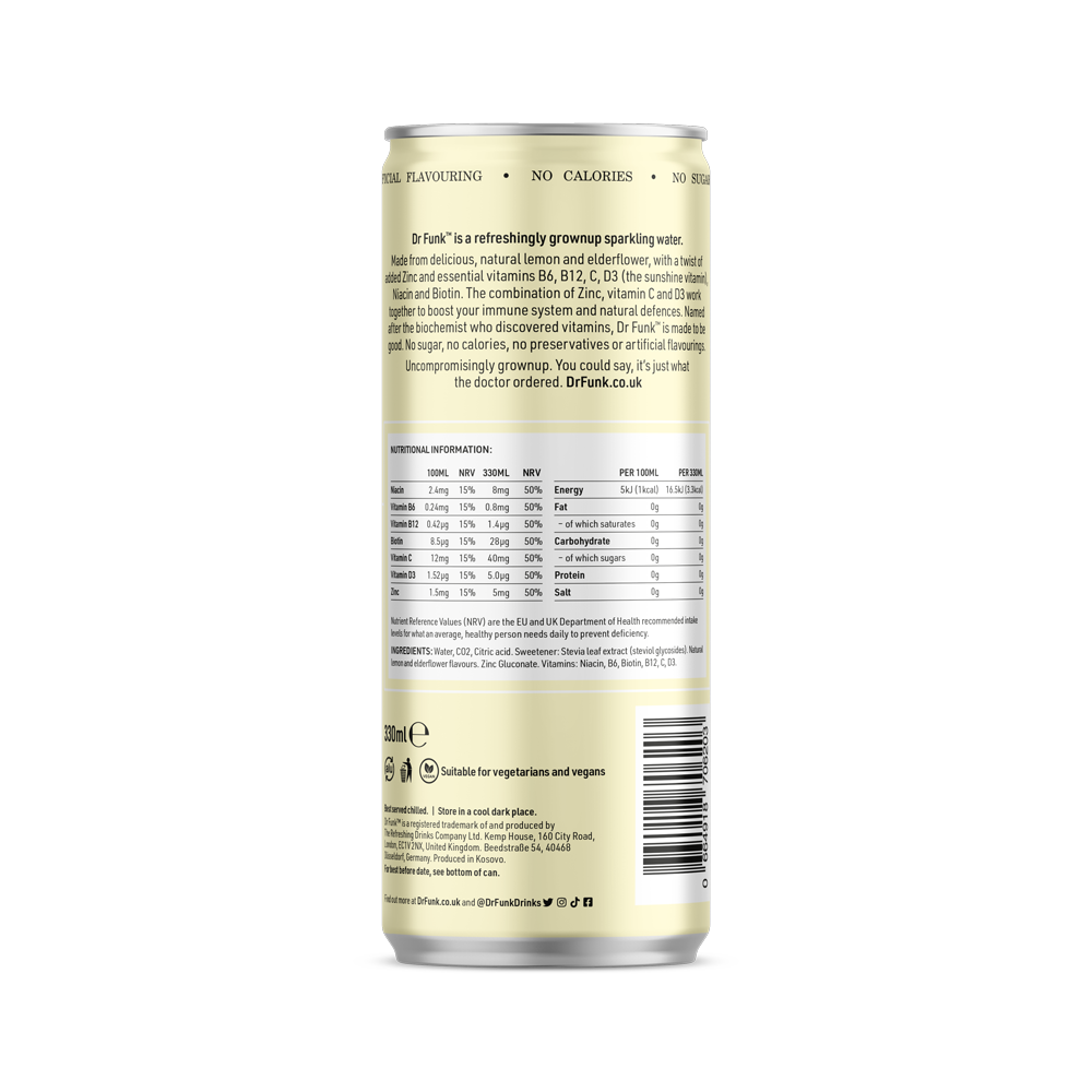 Dr Funk - Vendita all'ingrosso Acqua frizzante - Lemon & Elderflower con 7 nutrienti essenziali8