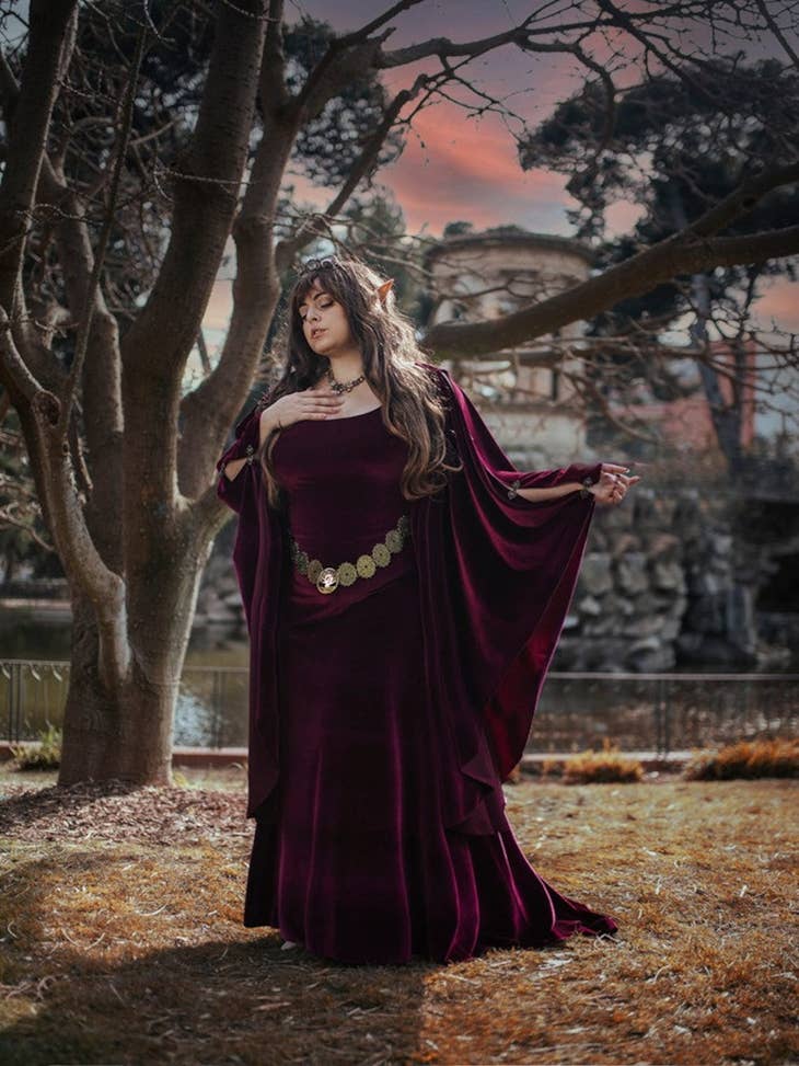 Burgundy Medieval Dress Red Velvet Preraphaelite Ren Fair Elven