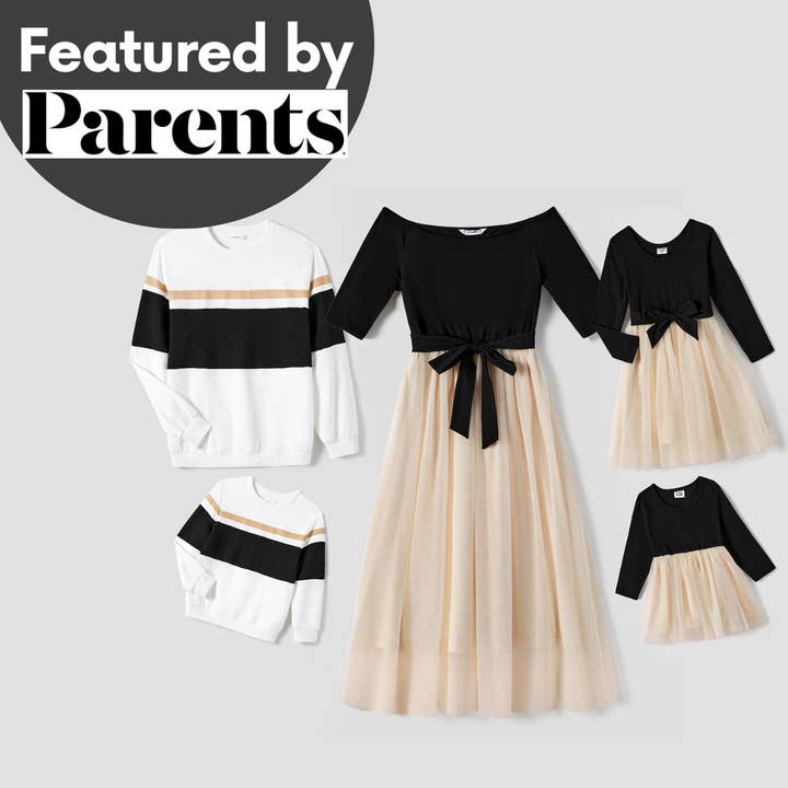 Family Matching Black-Almond Mesh Skirt and Classic Tops Set for wholesale by PatPat Matching