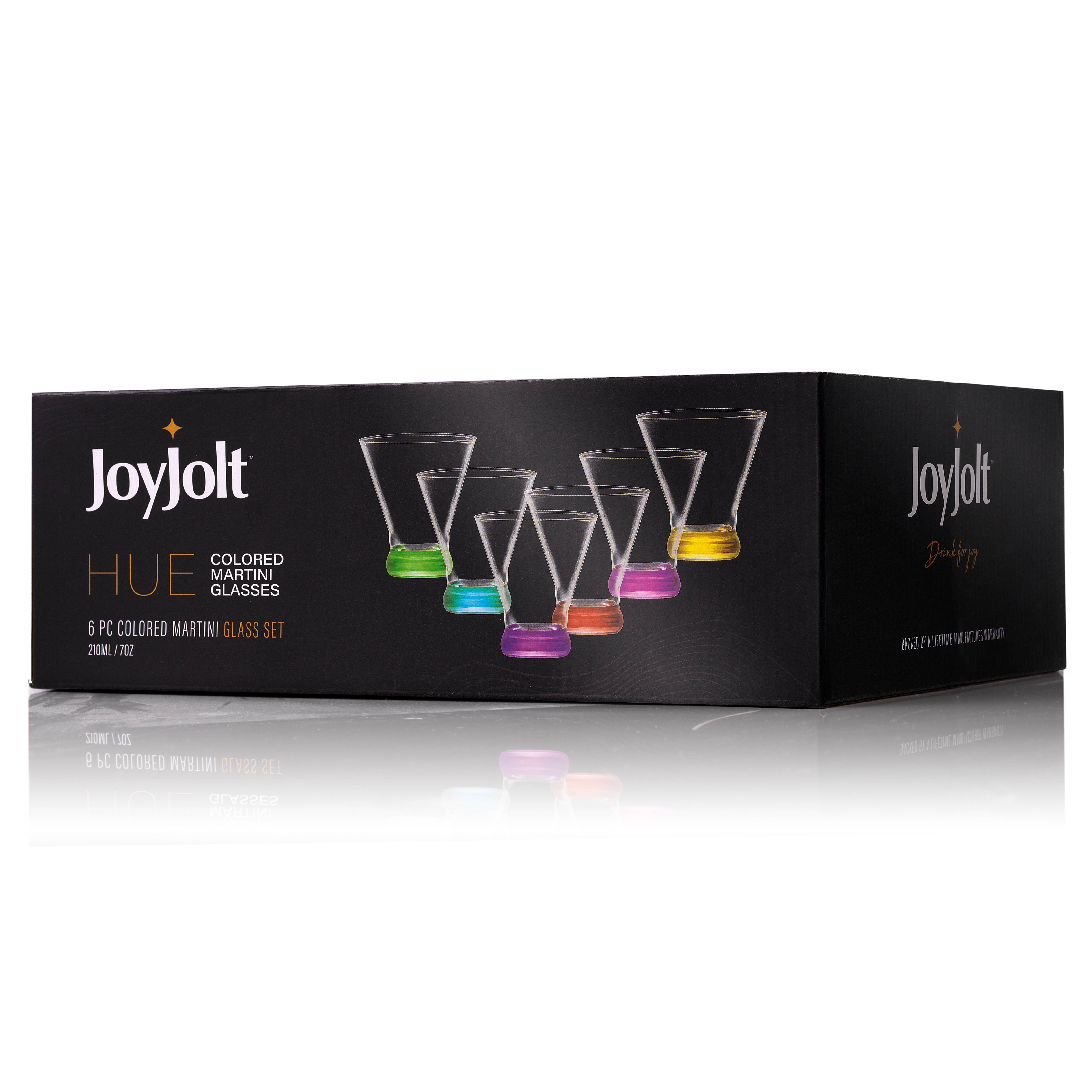 JoyJolt – wholesale Cocktail/liquor glass – Hue Colored Stemless Martini Glasses, Colorful Party Glasses6