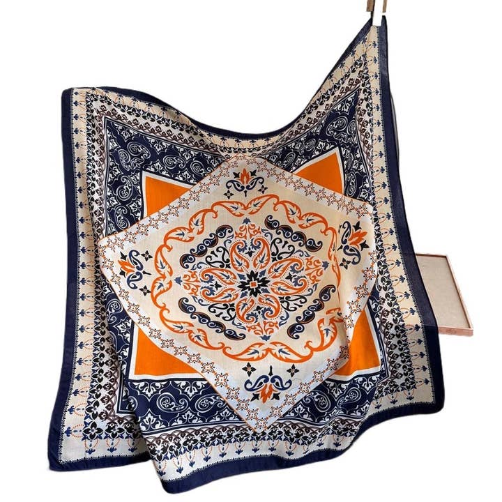 Funkyrel® Atzbranding Limited - Wholesale Scarf - Women's - Scarvii - 35'' Vintage Boho Print Square Scarf - Chic & Classic1