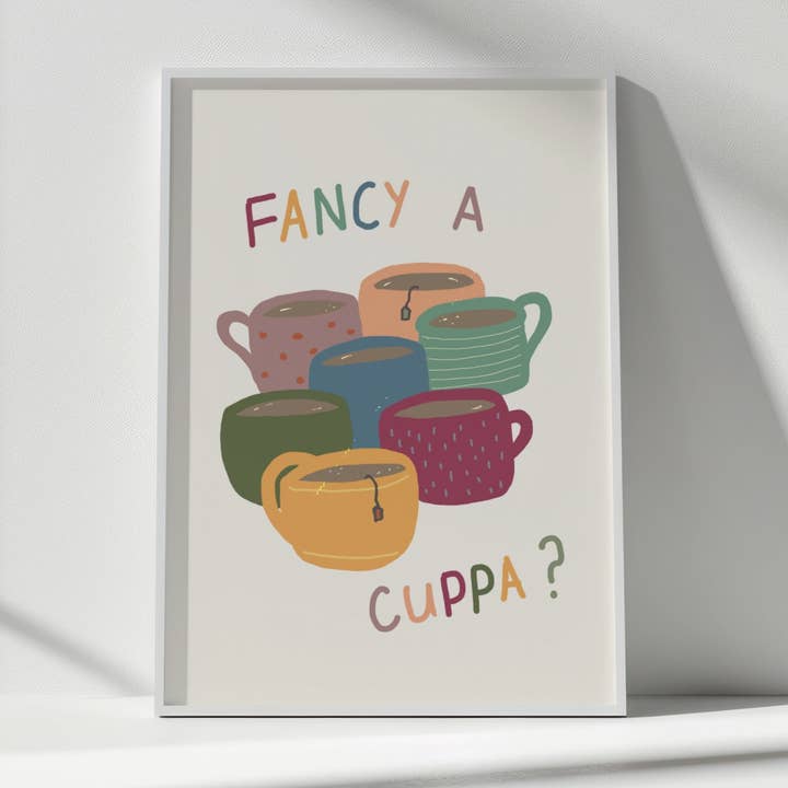 Fancy a Cuppa? Hand Drawn Tea Print for wholesale by Lyonette