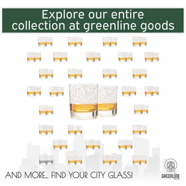 Greenline Goods - Wholesale Cocktail/Liquor Glass - Atlanta Etched Street Grid Whiskey Glasses